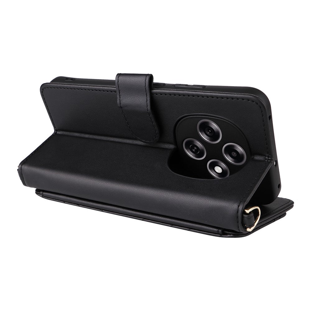 For Oppo F31 Pro 5G / A6 Pro 5G (China) Leather Case Stand Wallet Phone Cover with Shoulder / Wrist Strap