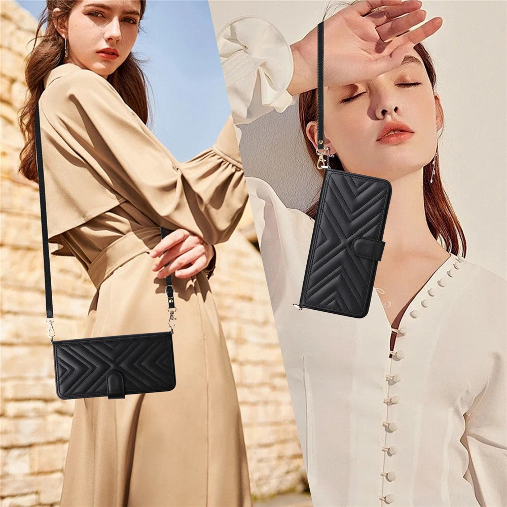 For Oppo F31 Pro 5G / A6 Pro 5G (China) Leather Case Stand Wallet Phone Cover with Shoulder / Wrist Strap