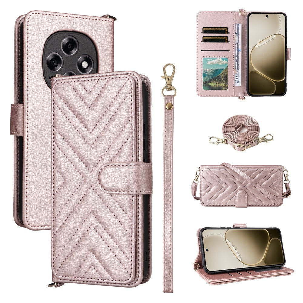 For Oppo F31 Pro 5G / A6 Pro 5G (China) Leather Case Stand Wallet Phone Cover with Shoulder / Wrist Strap