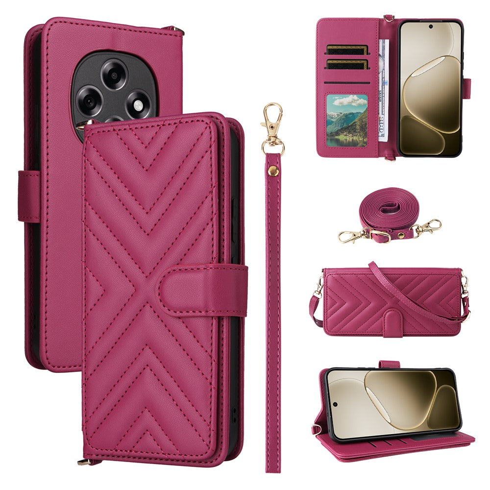 For Oppo F31 Pro 5G / A6 Pro 5G (China) Leather Case Stand Wallet Phone Cover with Shoulder / Wrist Strap
