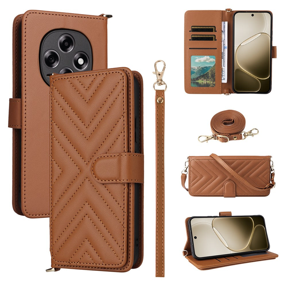 For Oppo F31 Pro 5G / A6 Pro 5G (China) Leather Case Stand Wallet Phone Cover with Shoulder / Wrist Strap