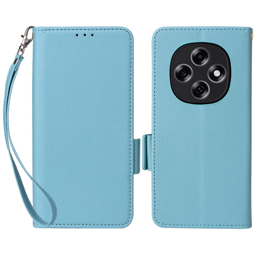 Funda tipo cartera de piel con textura de lichi para Oppo F31 Pro 5G / A6 Pro 5G (China), con correa de muñeca