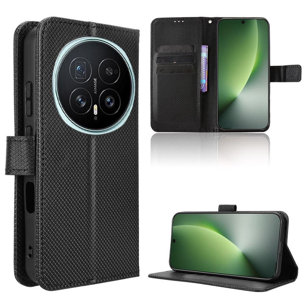 For Honor Magic8 5G Leather Wallet Case with Strap Diamond Texture Phone Cover