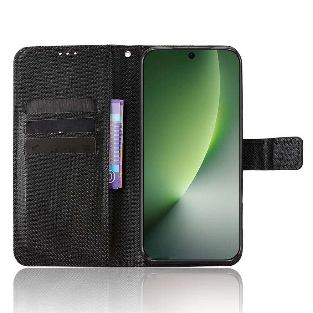 For Honor Magic8 5G Leather Wallet Case with Strap Diamond Texture Phone Cover