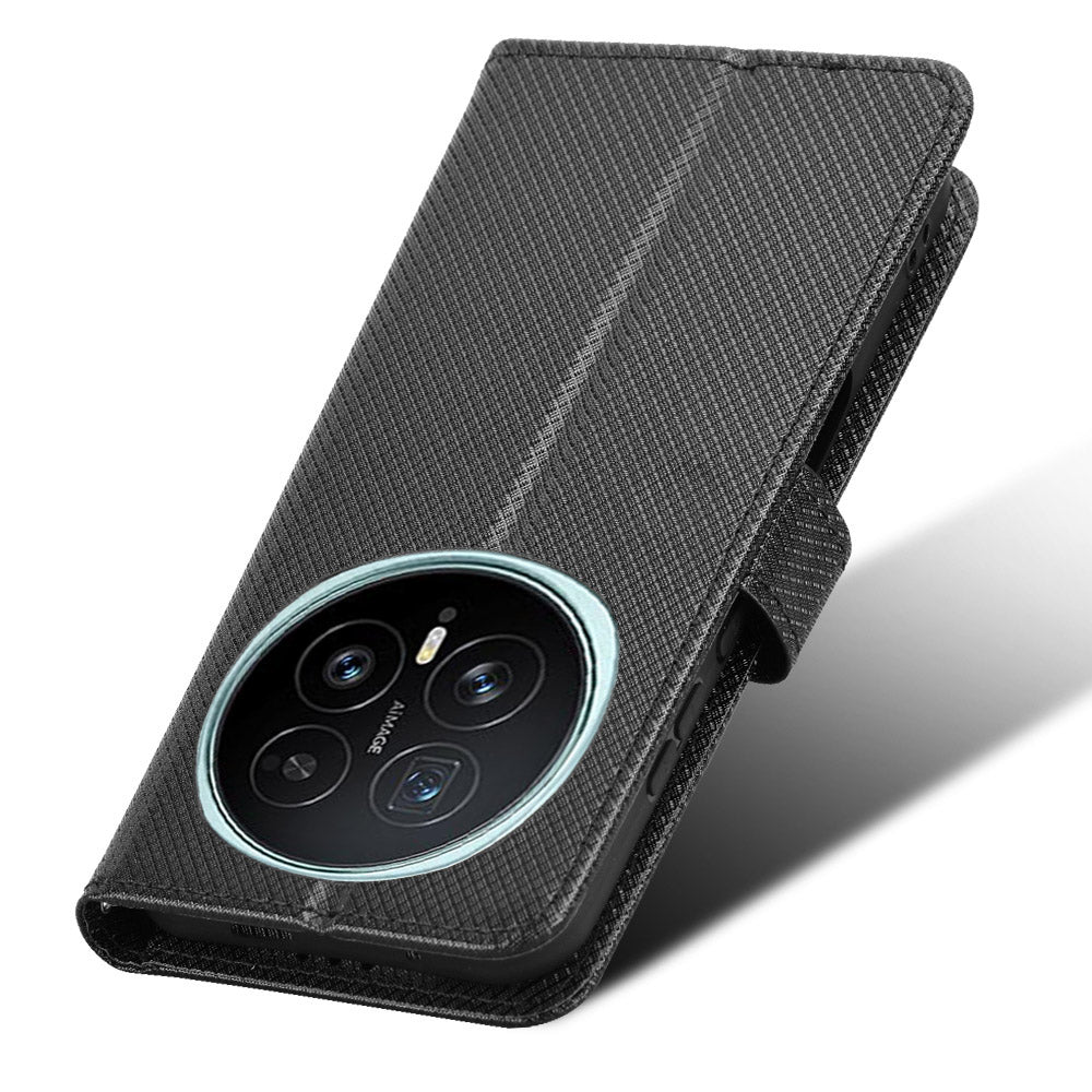 For Honor Magic8 5G Leather Wallet Case with Strap Diamond Texture Phone Cover