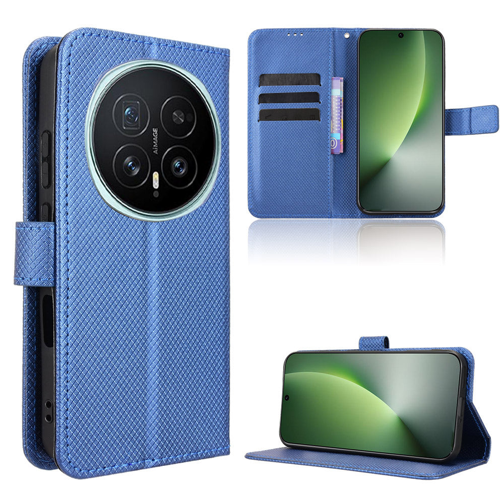 For Honor Magic8 5G Leather Wallet Case with Strap Diamond Texture Phone Cover