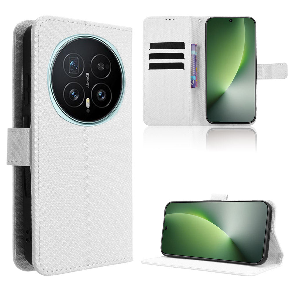 For Honor Magic8 5G Leather Wallet Case with Strap Diamond Texture Phone Cover