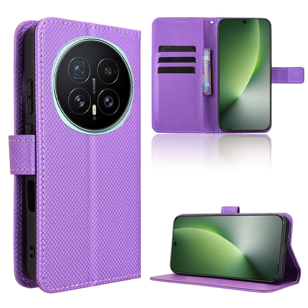 For Honor Magic8 5G Leather Wallet Case with Strap Diamond Texture Phone Cover