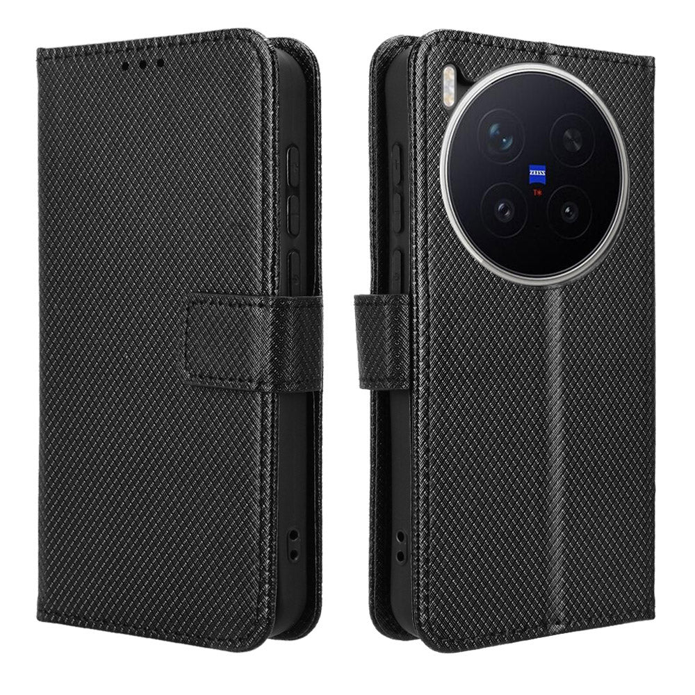 For vivo X300 Pro 5G Leather Wallet Case with Strap Diamond Texture Phone Cover