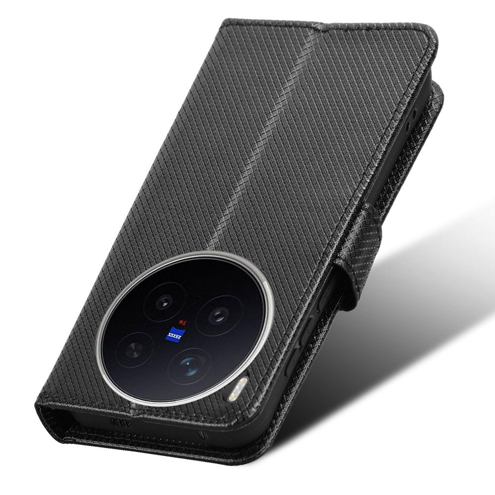 For vivo X300 Pro 5G Leather Wallet Case with Strap Diamond Texture Phone Cover