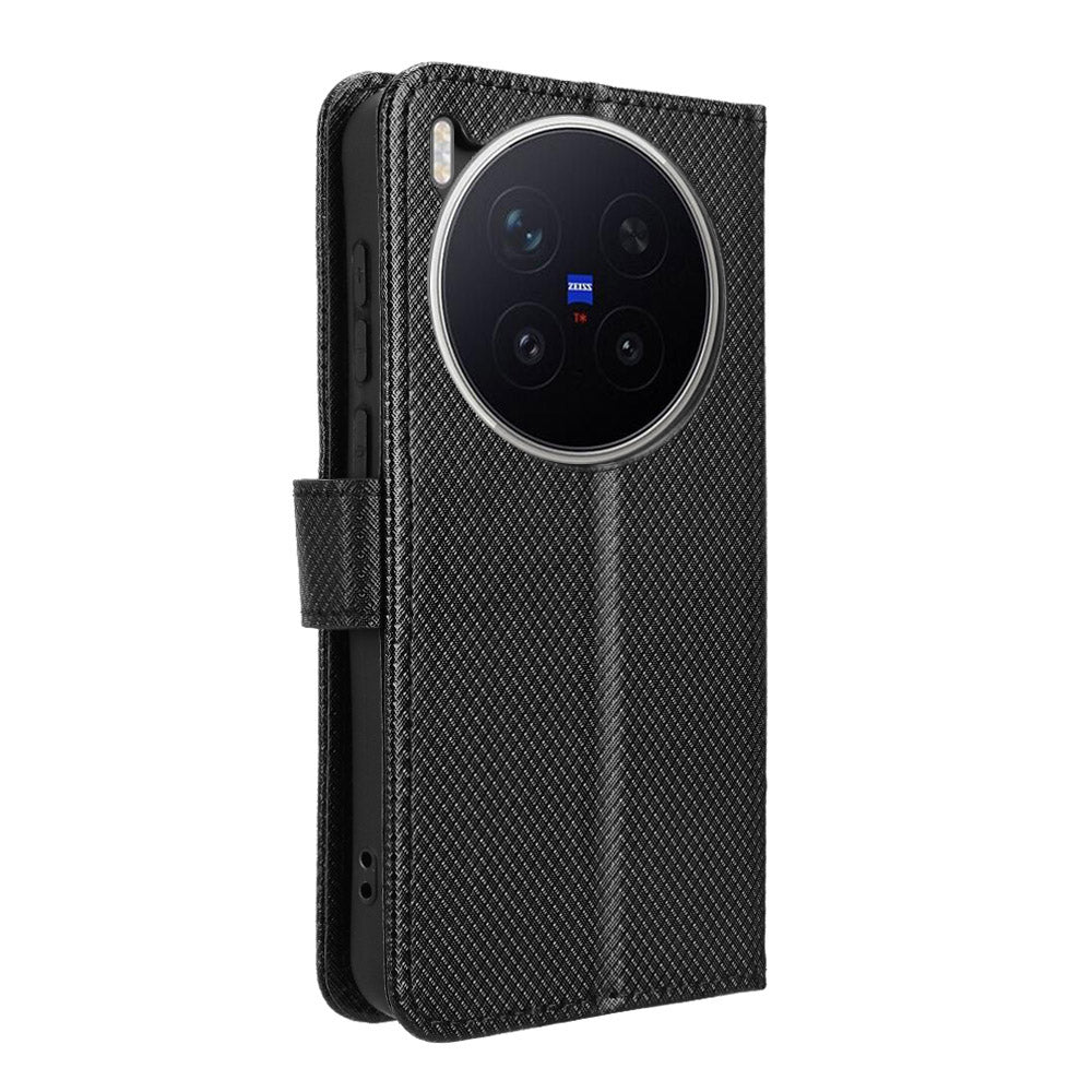 For vivo X300 Pro 5G Leather Wallet Case with Strap Diamond Texture Phone Cover