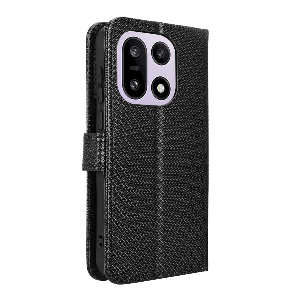 For OnePlus 15 5G Leather Wallet Case with Strap Diamond Texture Phone Cover