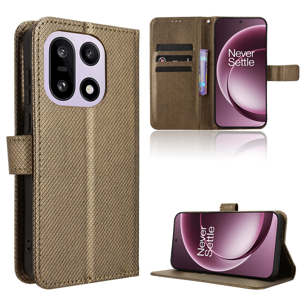 For OnePlus 15 5G Leather Wallet Case with Strap Diamond Texture Phone Cover