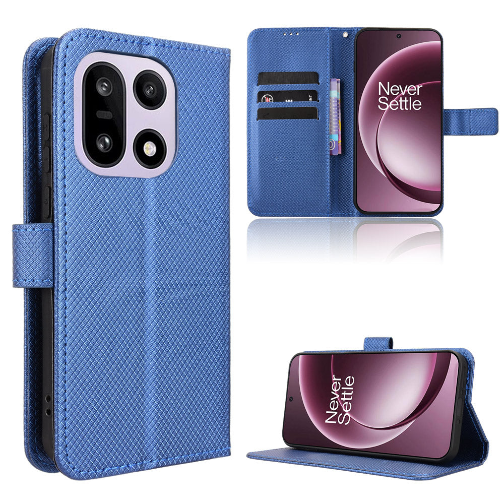 For OnePlus 15 5G Leather Wallet Case with Strap Diamond Texture Phone Cover