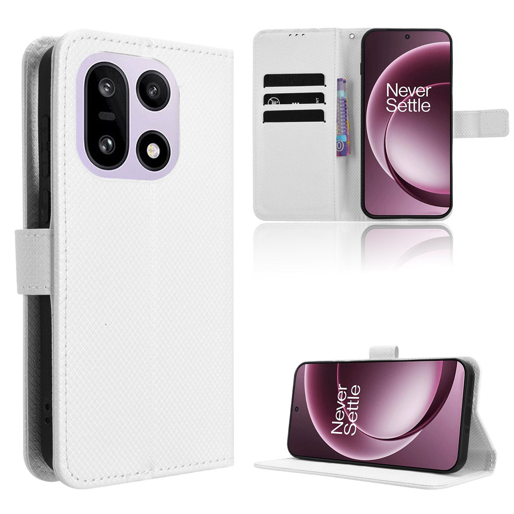 For OnePlus 15 5G Leather Wallet Case with Strap Diamond Texture Phone Cover