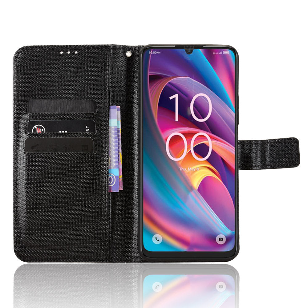 For TCL K32 5G / TCL K33 5G Leather Wallet Case with Strap Diamond Texture Phone Cover