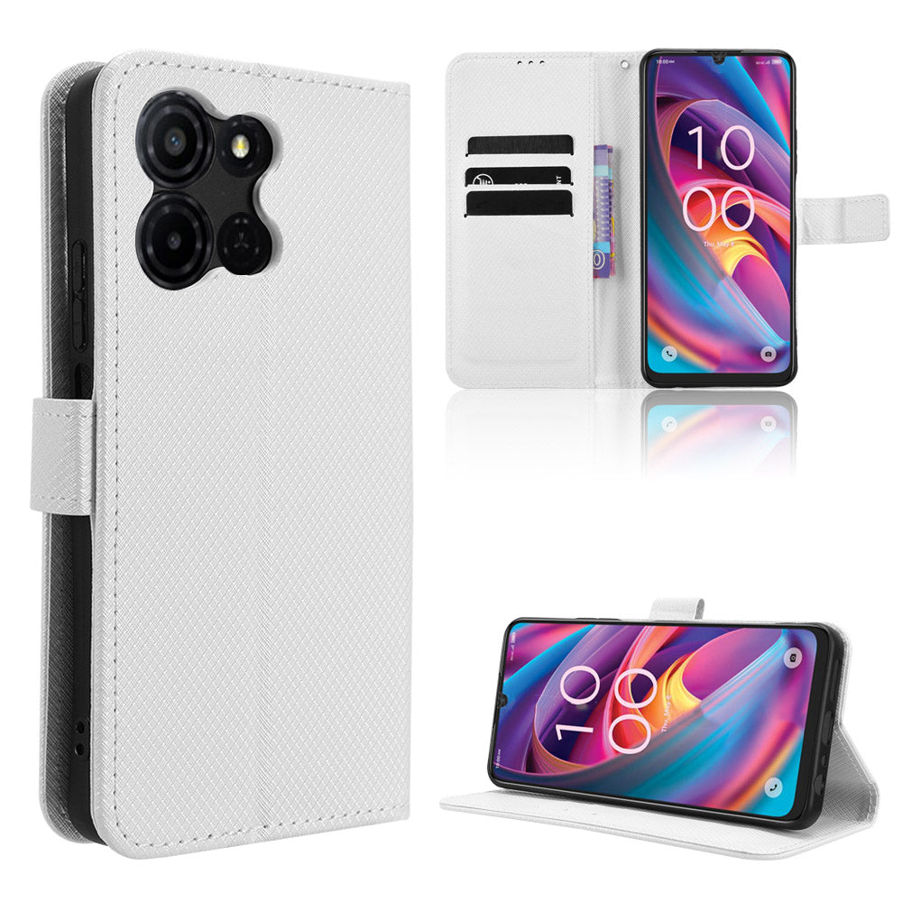 For TCL K32 5G / TCL K33 5G Leather Wallet Case with Strap Diamond Texture Phone Cover