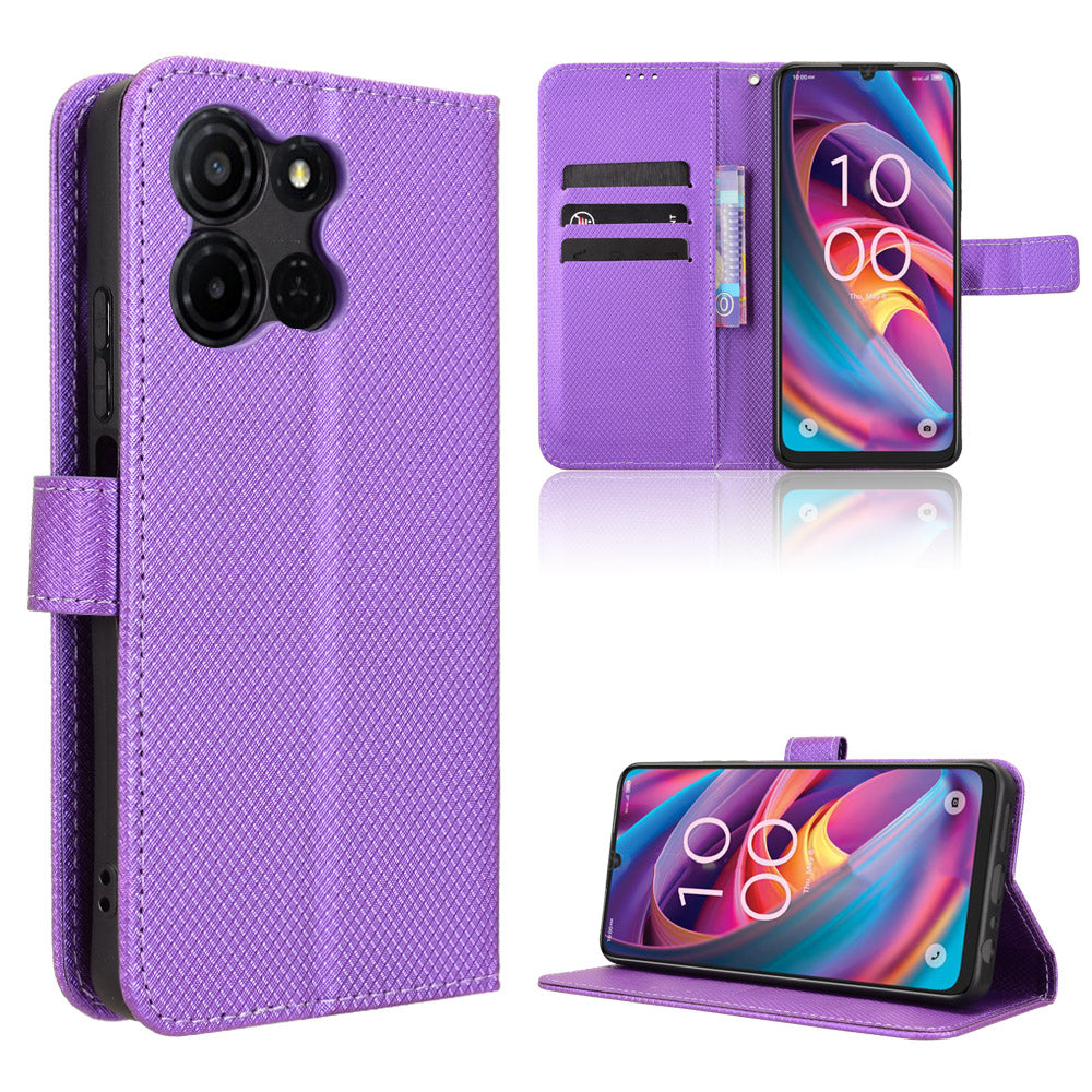 For TCL K32 5G / TCL K33 5G Leather Wallet Case with Strap Diamond Texture Phone Cover