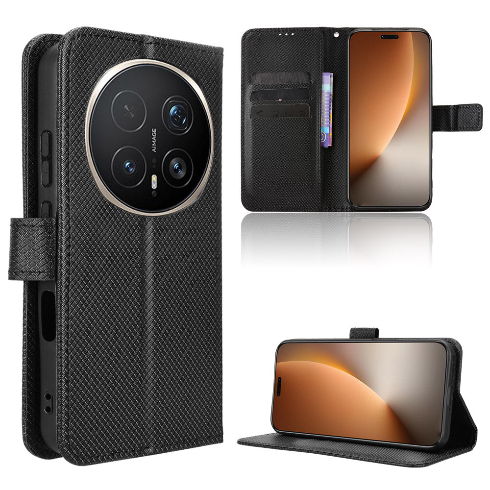 For Honor Magic8 Pro 5G Leather Wallet Case with Strap Diamond Texture Phone Cover