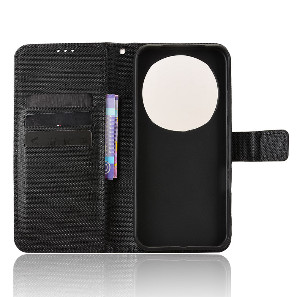 For Honor Magic8 Pro 5G Leather Wallet Case with Strap Diamond Texture Phone Cover