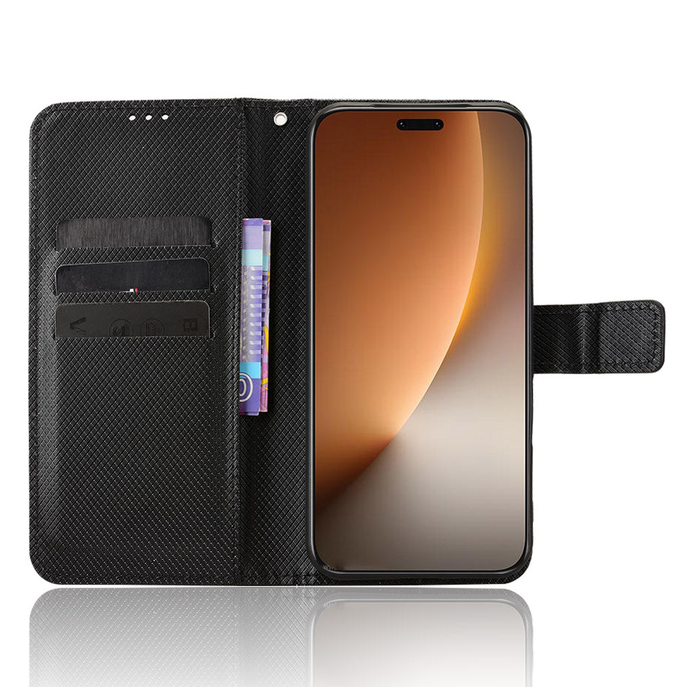 For Honor Magic8 Pro 5G Leather Wallet Case with Strap Diamond Texture Phone Cover