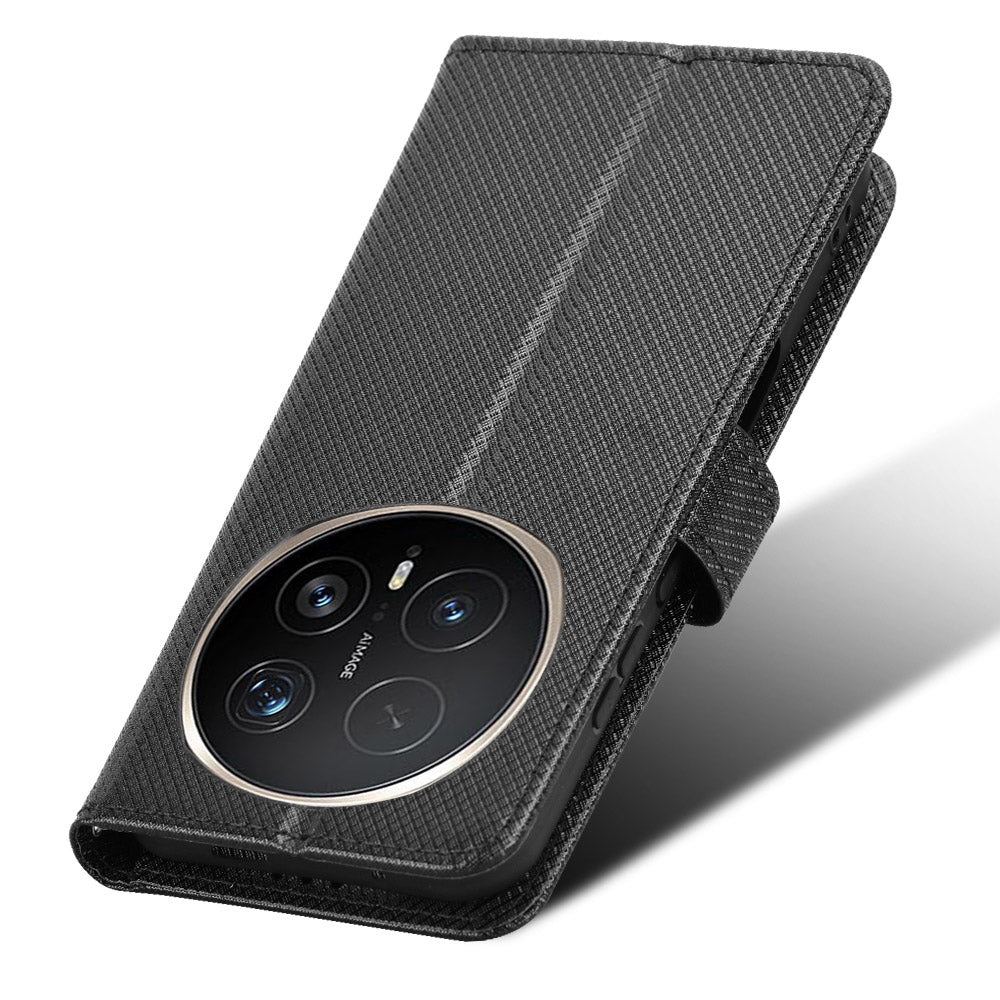 For Honor Magic8 Pro 5G Leather Wallet Case with Strap Diamond Texture Phone Cover