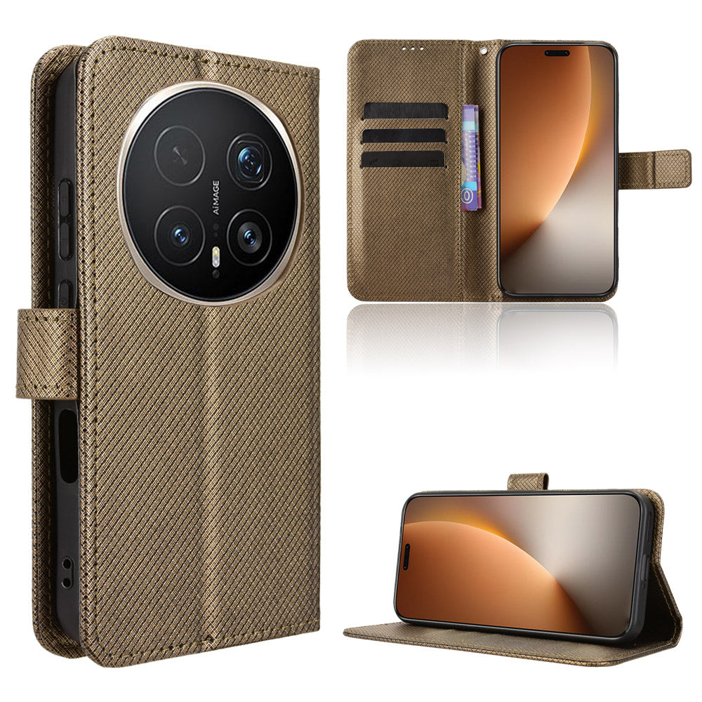 For Honor Magic8 Pro 5G Leather Wallet Case with Strap Diamond Texture Phone Cover