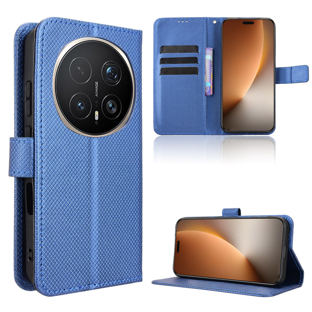 For Honor Magic8 Pro 5G Leather Wallet Case with Strap Diamond Texture Phone Cover