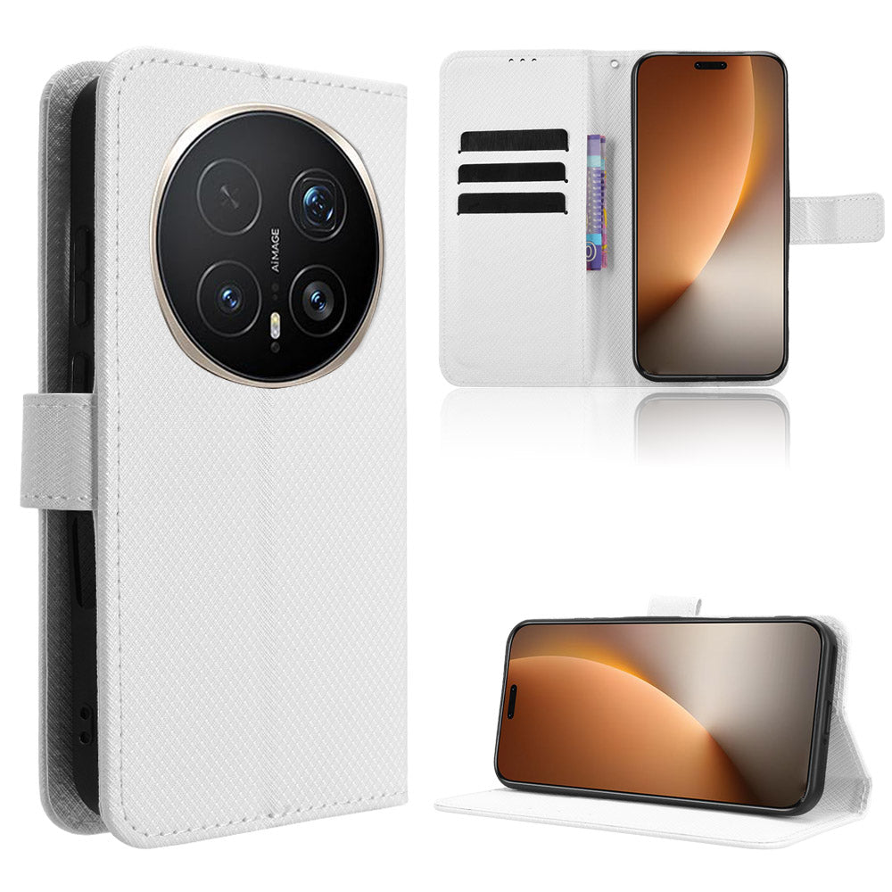 For Honor Magic8 Pro 5G Leather Wallet Case with Strap Diamond Texture Phone Cover