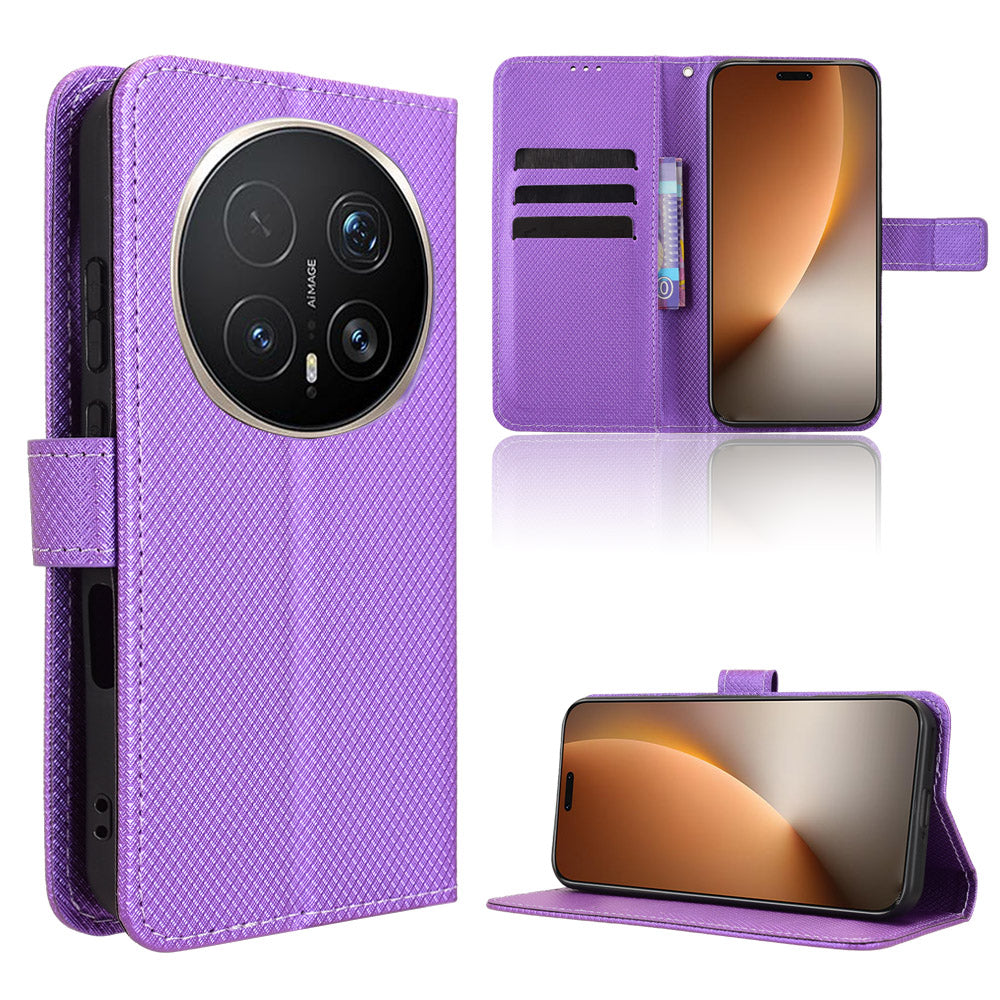 For Honor Magic8 Pro 5G Leather Wallet Case with Strap Diamond Texture Phone Cover