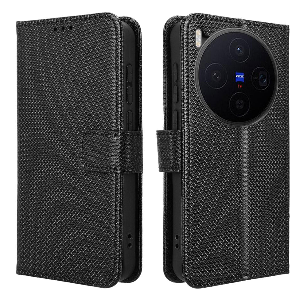 For vivo X300 5G Leather Wallet Case with Strap Diamond Texture Phone Cover