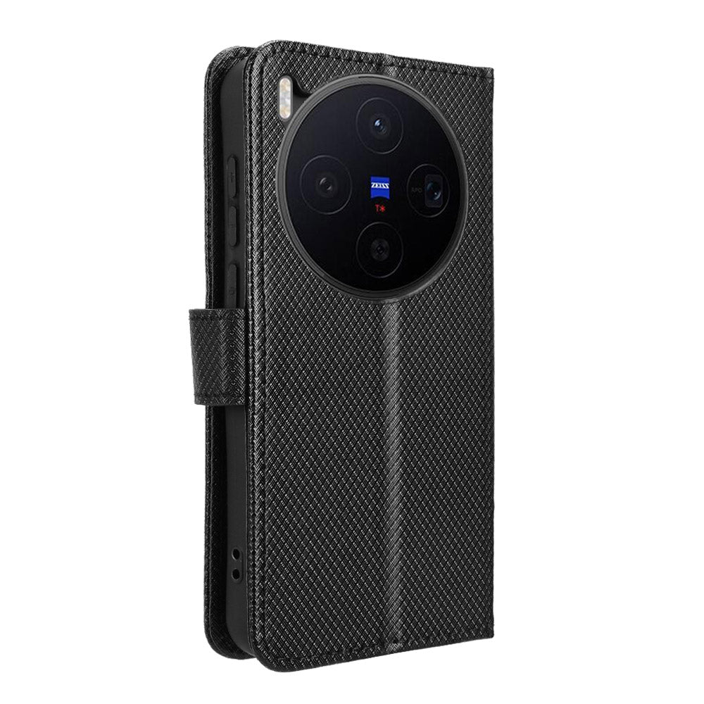 For vivo X300 5G Leather Wallet Case with Strap Diamond Texture Phone Cover