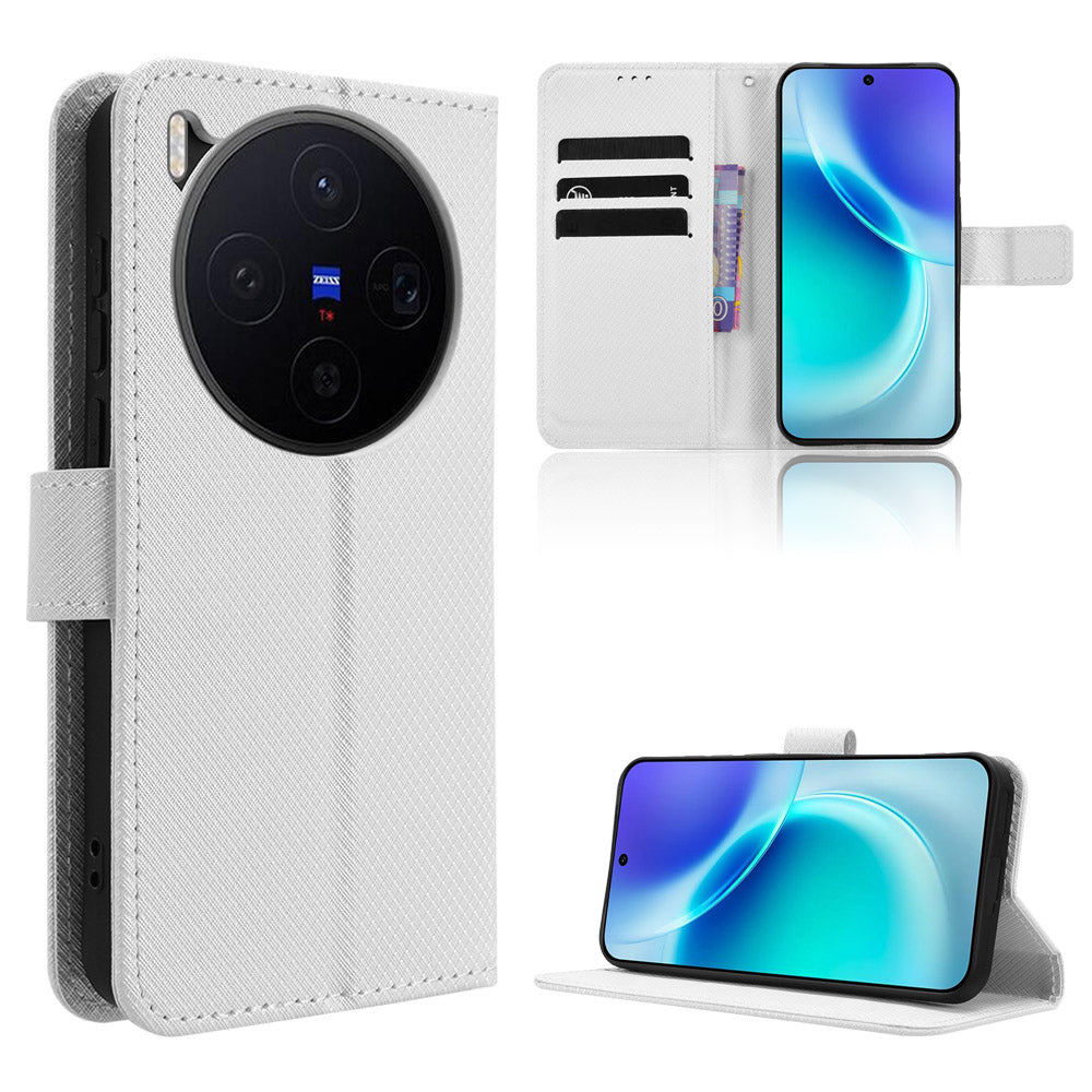 For vivo X300 5G Leather Wallet Case with Strap Diamond Texture Phone Cover