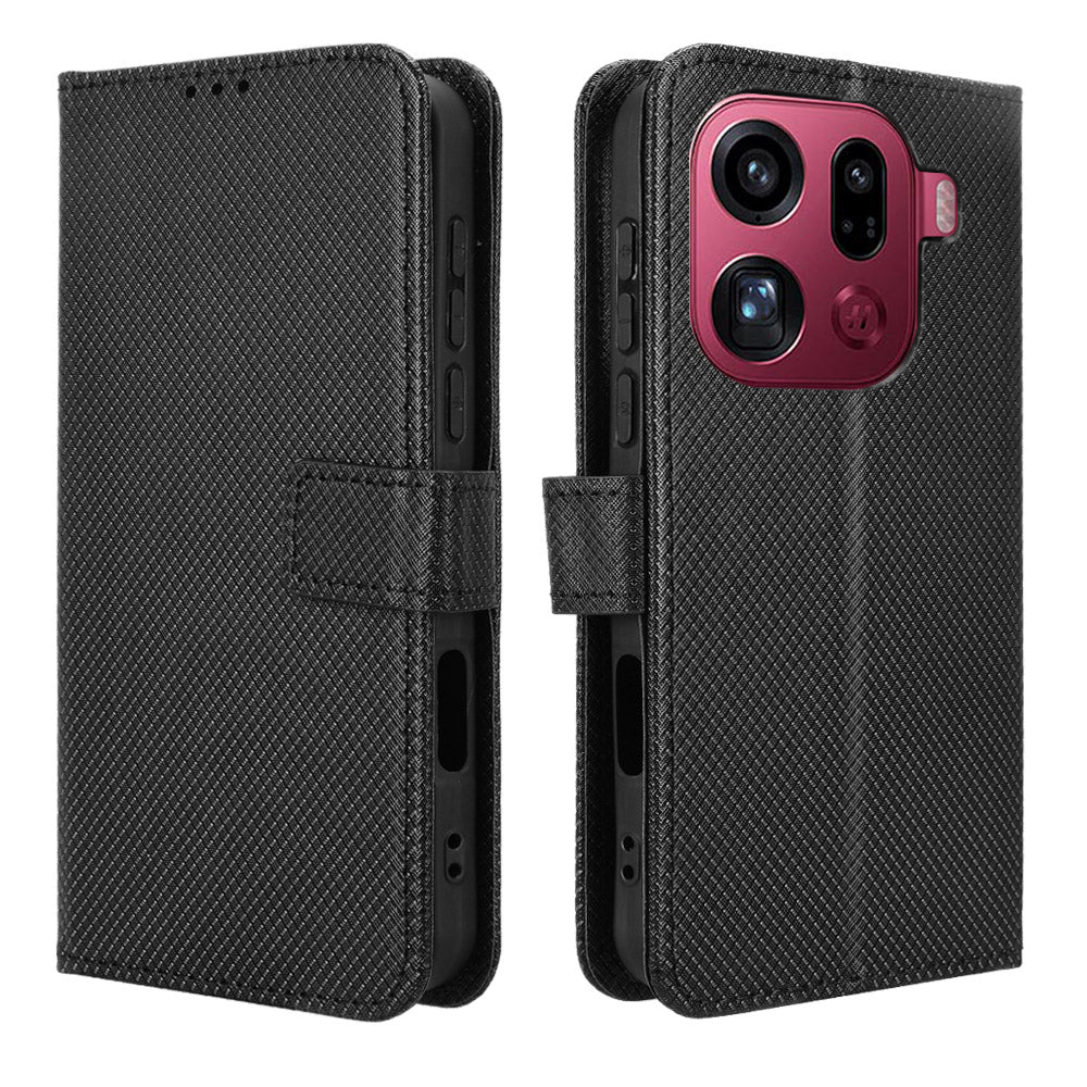 For Oppo Find X9 Pro 5G Leather Wallet Case with Strap Diamond Texture Phone Cover