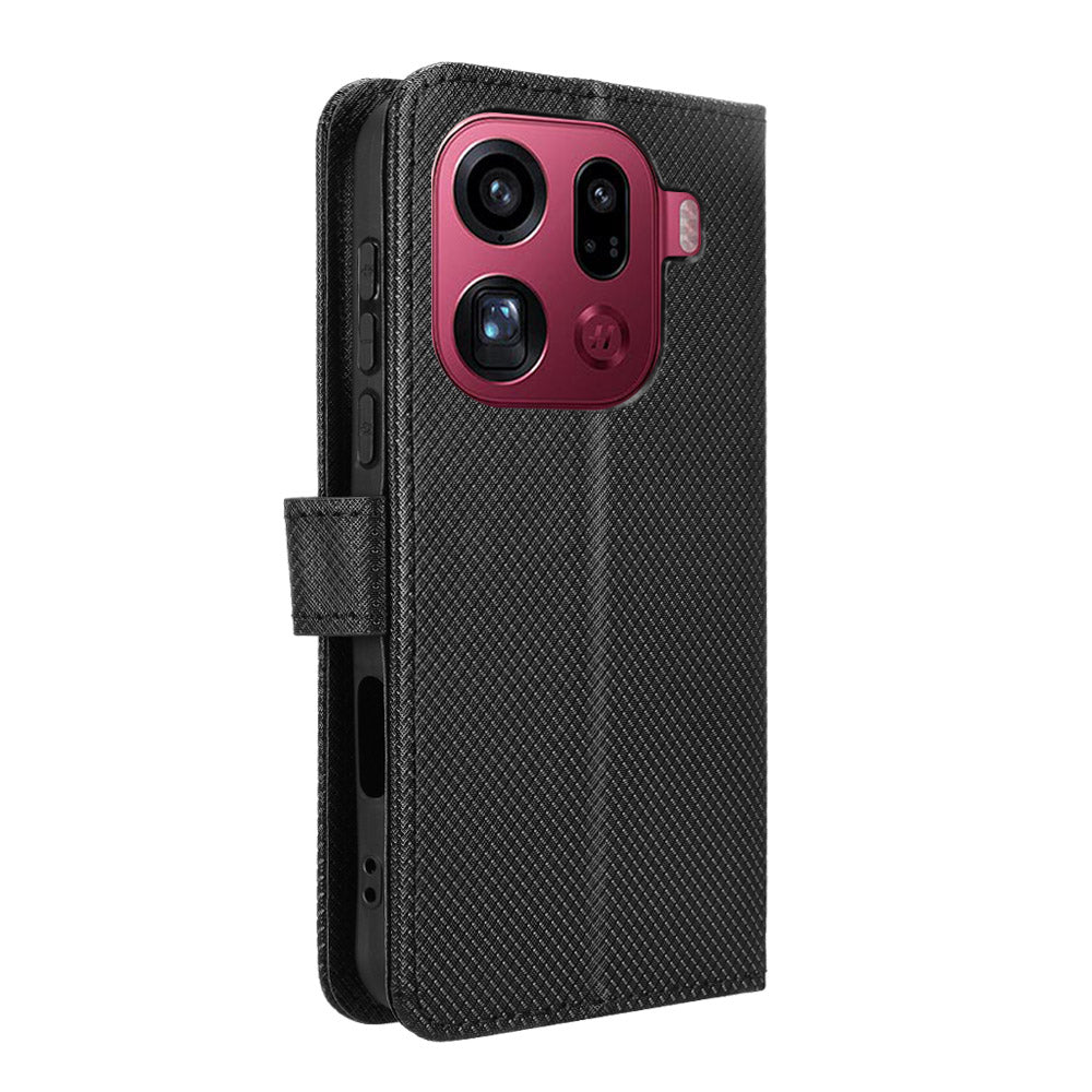 For Oppo Find X9 Pro 5G Leather Wallet Case with Strap Diamond Texture Phone Cover