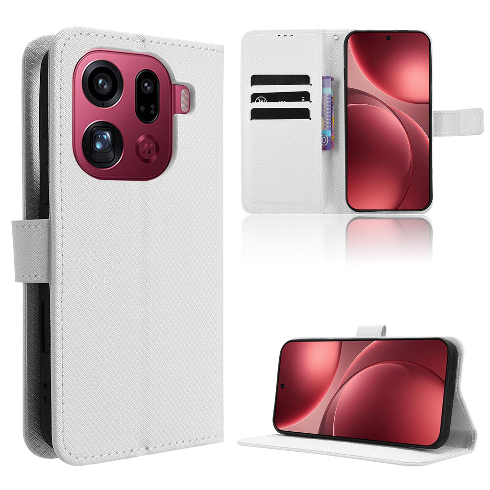 For Oppo Find X9 Pro 5G Leather Wallet Case with Strap Diamond Texture Phone Cover