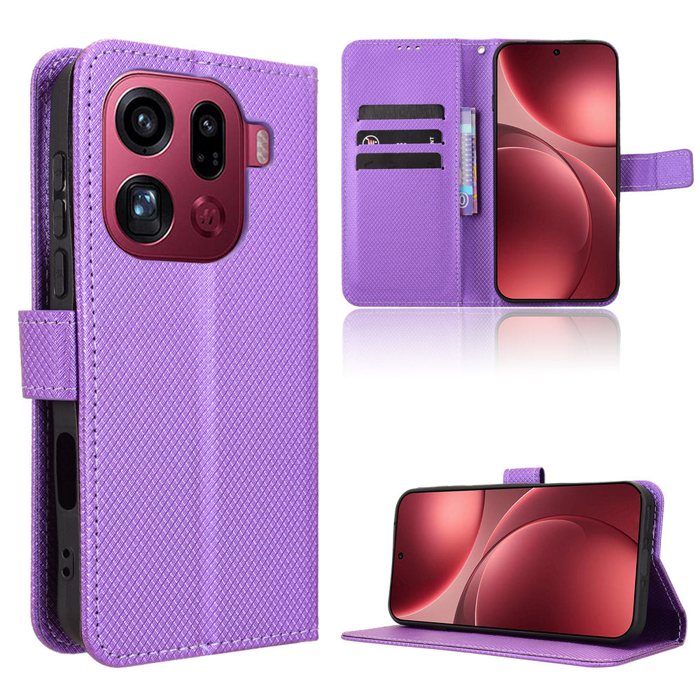 For Oppo Find X9 Pro 5G Leather Wallet Case with Strap Diamond Texture Phone Cover
