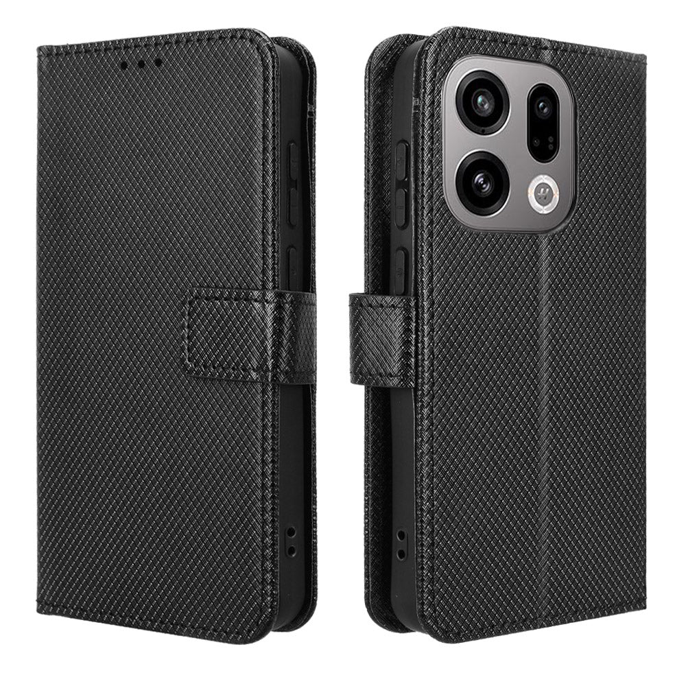 For Oppo Find X9 5G Leather Wallet Case with Strap Diamond Texture Phone Cover