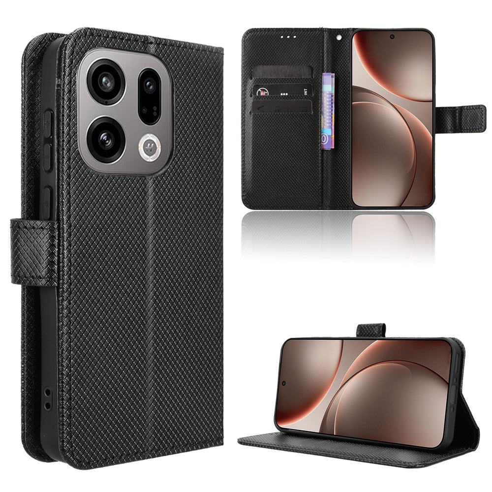For Oppo Find X9 5G Leather Wallet Case with Strap Diamond Texture Phone Cover