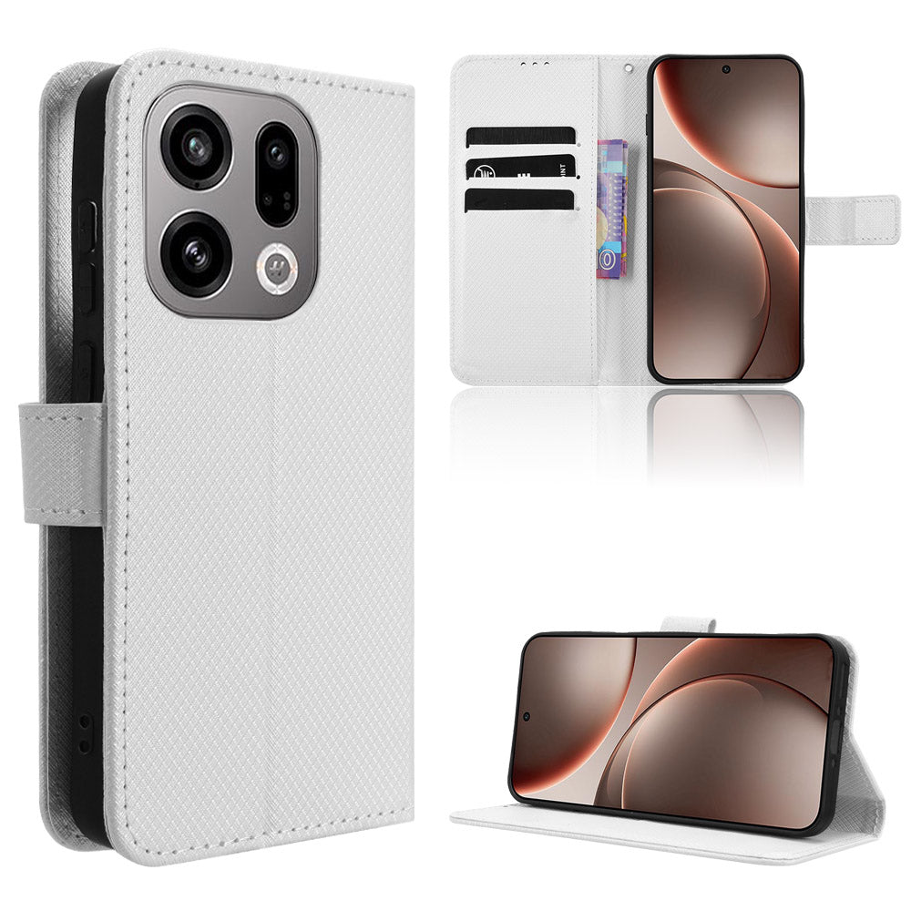 For Oppo Find X9 5G Leather Wallet Case with Strap Diamond Texture Phone Cover