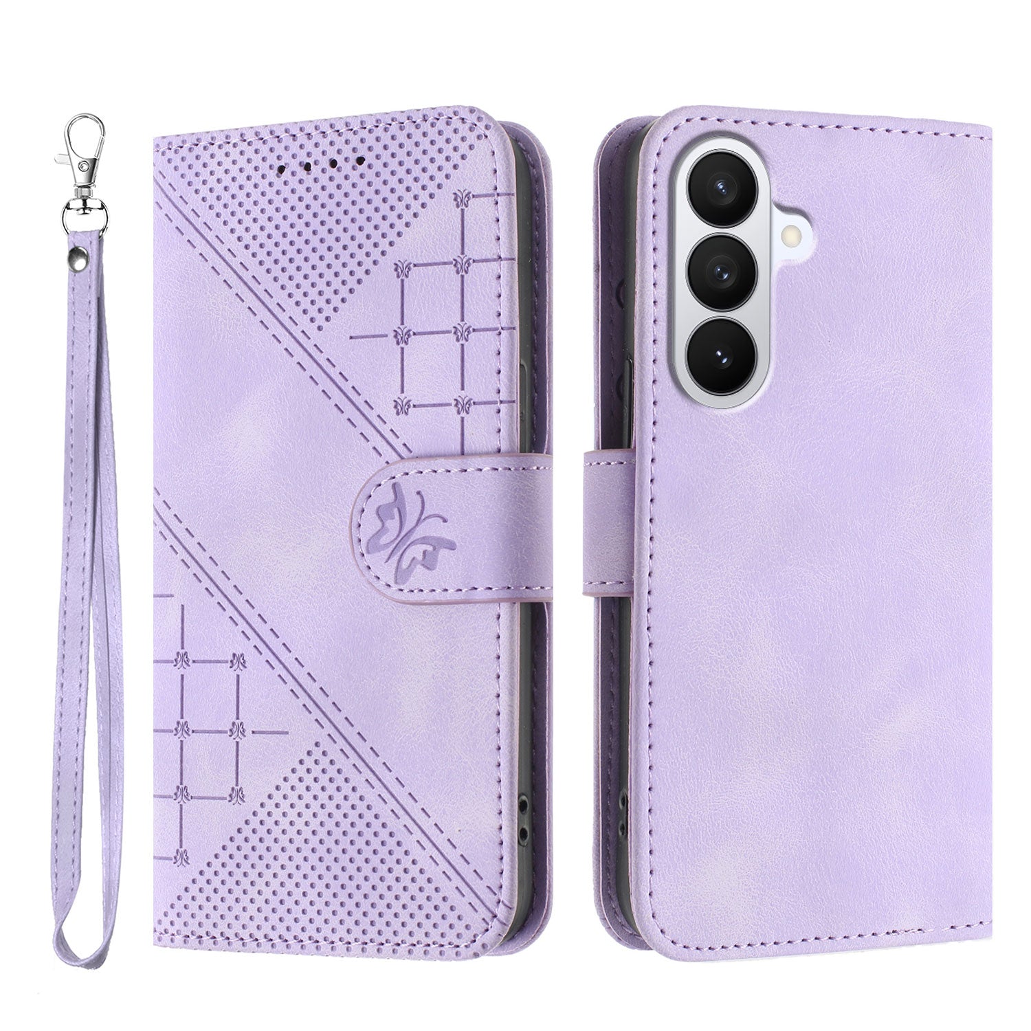 For Samsung Galaxy S26 Pro Leather Wallet Case Butterfly Flower Imprinted Phone Cover with Strap
