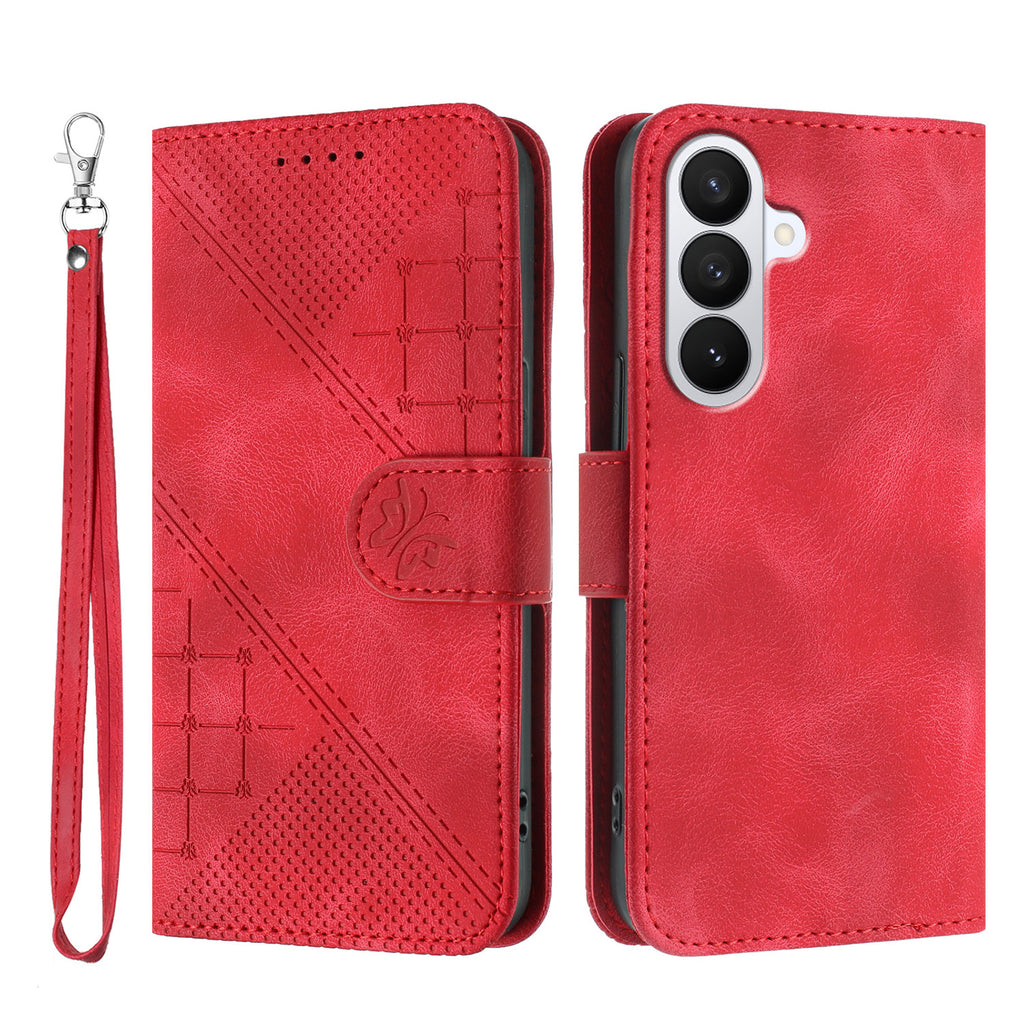 For Samsung Galaxy S26 Pro Leather Wallet Case Butterfly Flower Imprinted Phone Cover with Strap