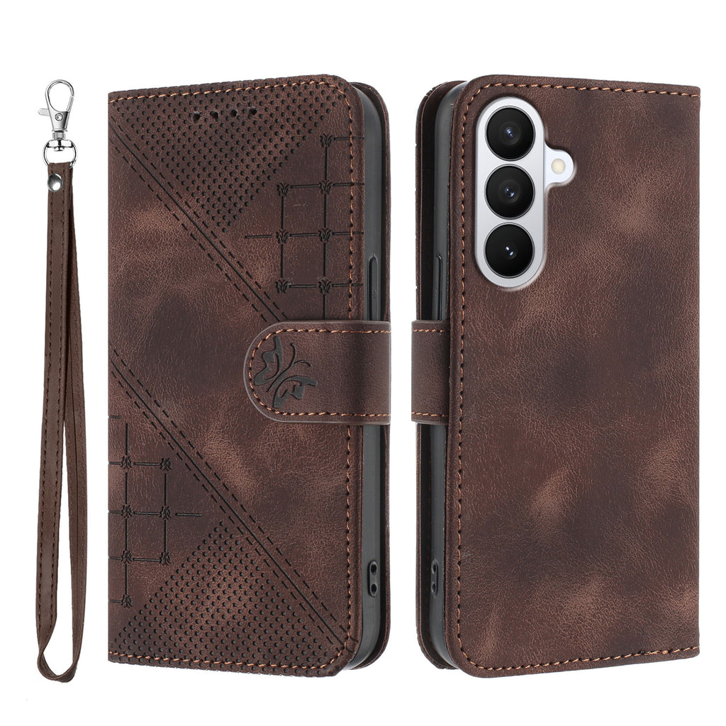 Funda tipo cartera de piel para Samsung Galaxy S26 Pro con estampado de mariposa y flor, incluye correa.