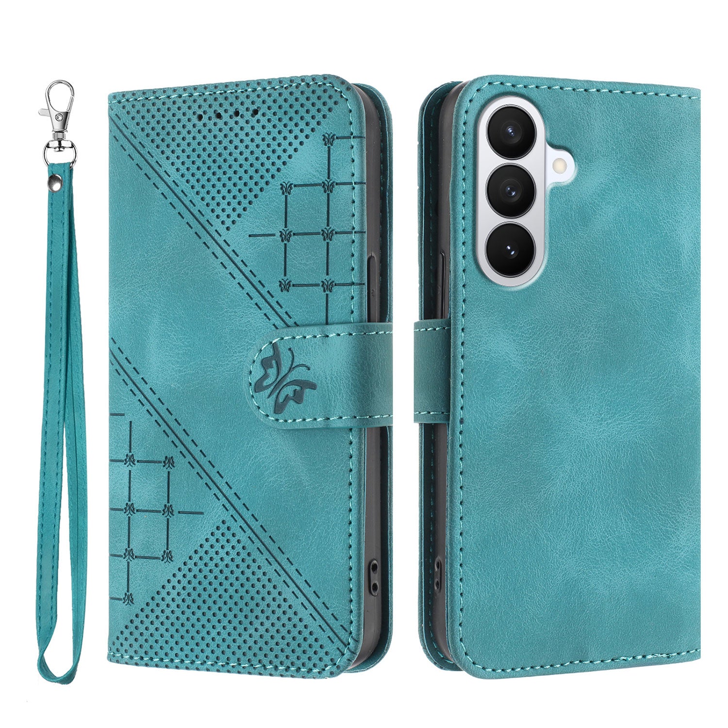 For Samsung Galaxy S26 Pro Leather Wallet Case Butterfly Flower Imprinted Phone Cover with Strap