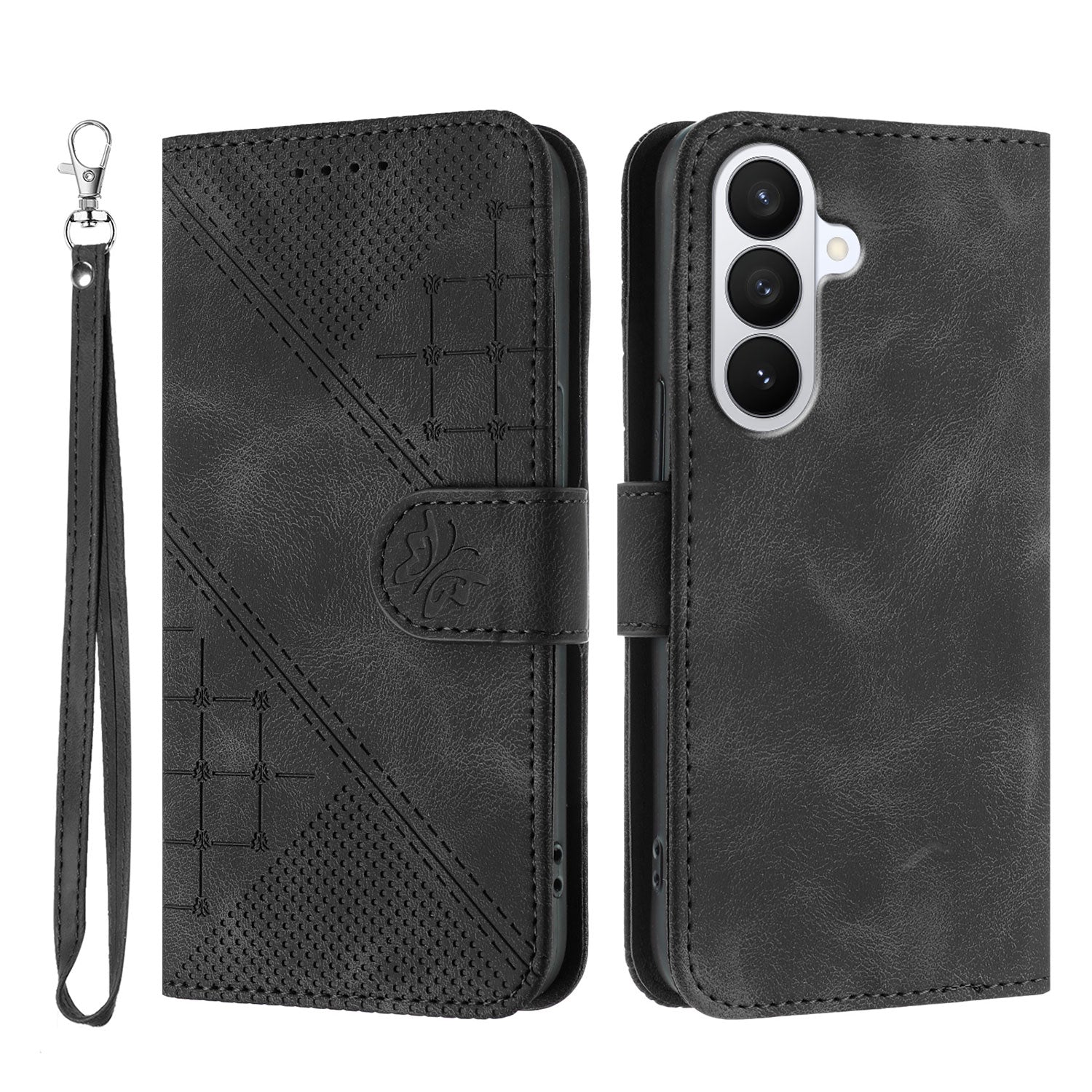 For Samsung Galaxy S26 Pro Leather Wallet Case Butterfly Flower Imprinted Phone Cover with Strap