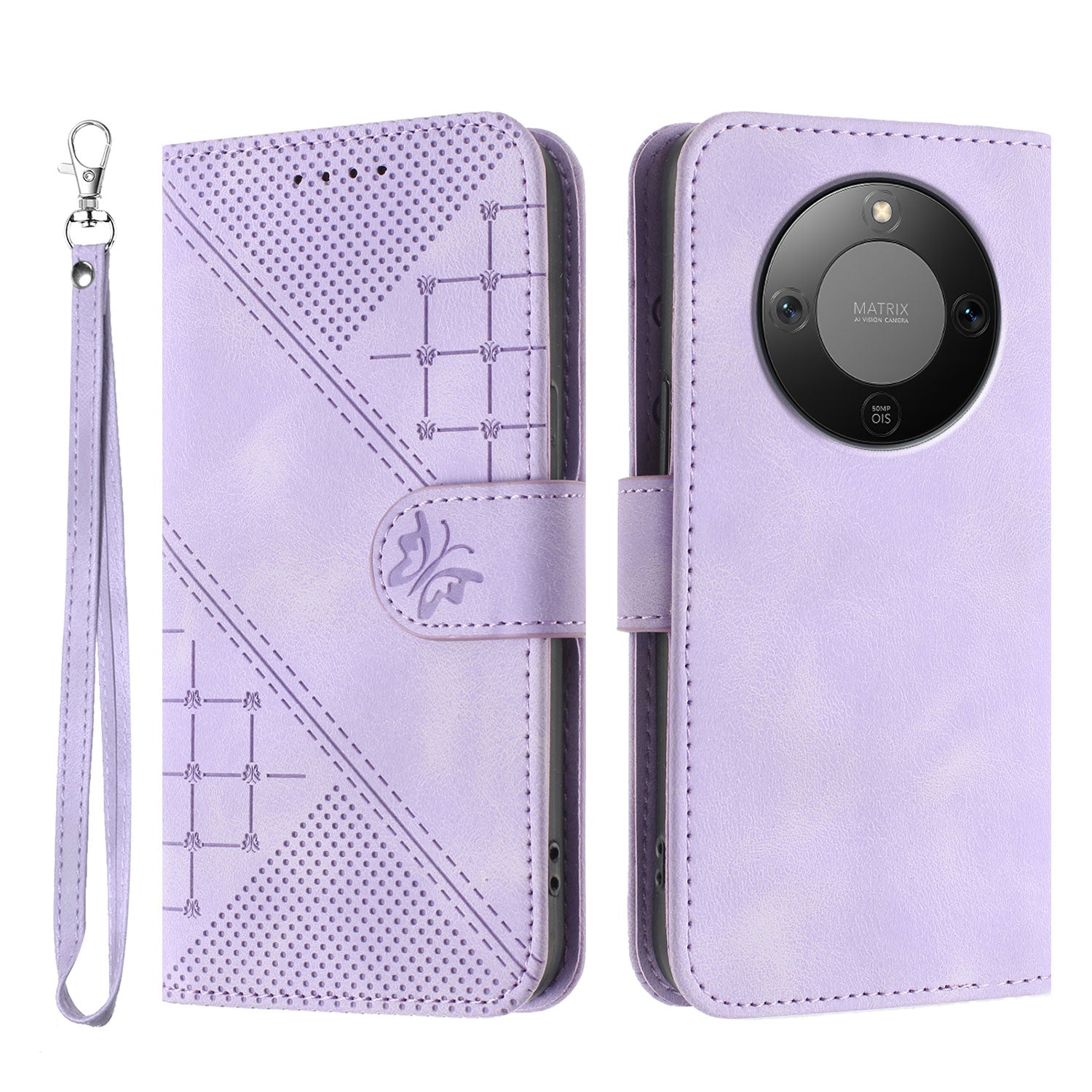 For Honor X9d 5G / Honor X70 5G Leather Wallet Case Butterfly Flower Imprinted Phone Cover with Strap