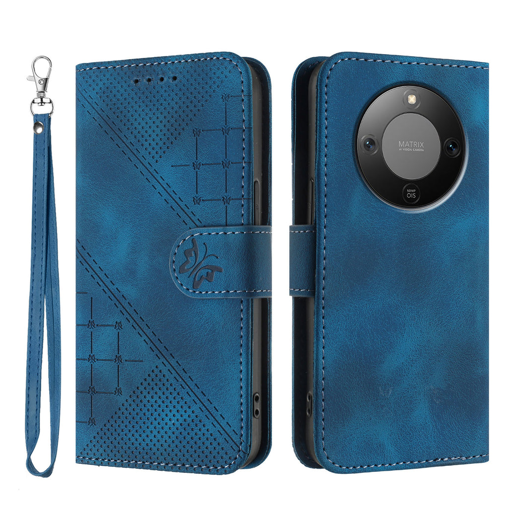 Étui portefeuille en cuir pour Honor X9d 5G / Honor X70 5G, motif papillon et fleur, avec dragonne