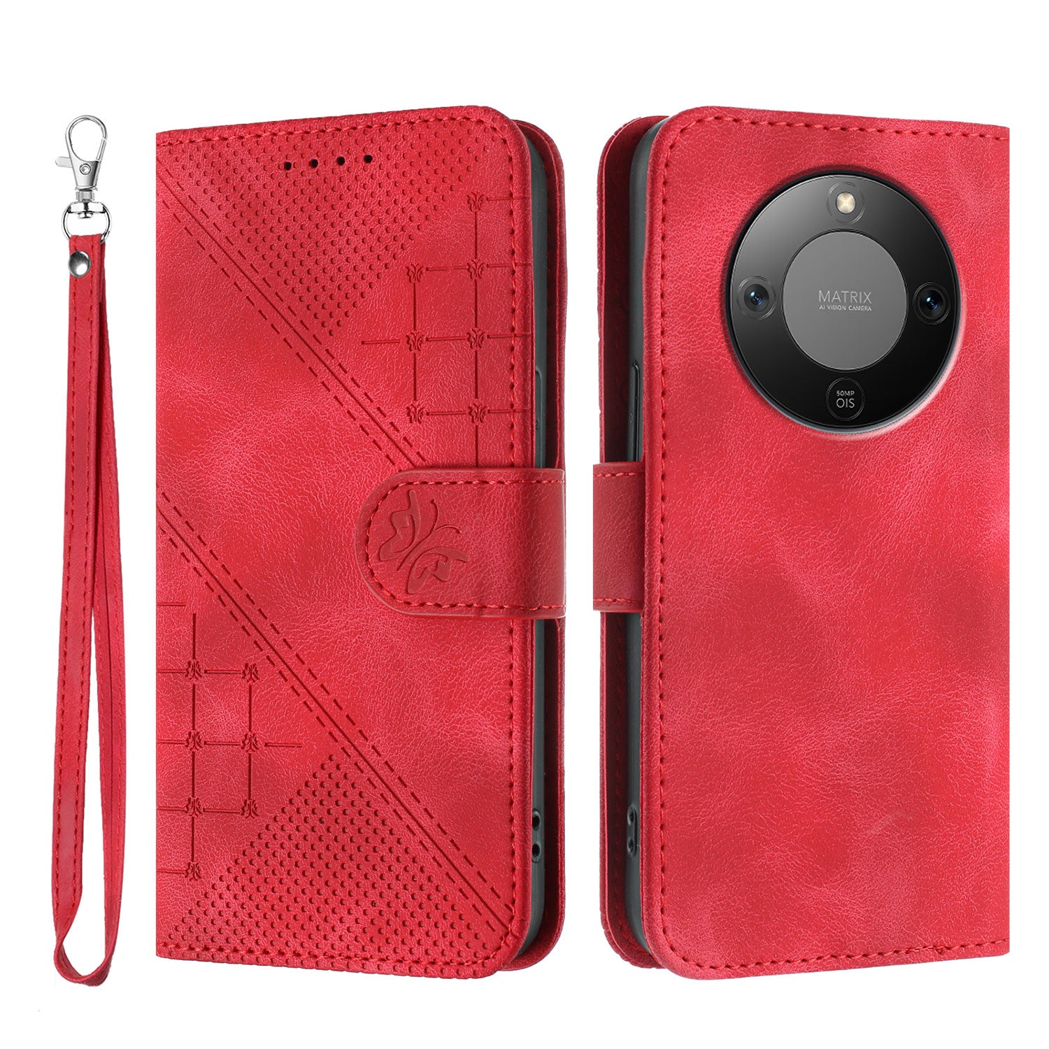 For Honor X9d 5G / Honor X70 5G Leather Wallet Case Butterfly Flower Imprinted Phone Cover with Strap