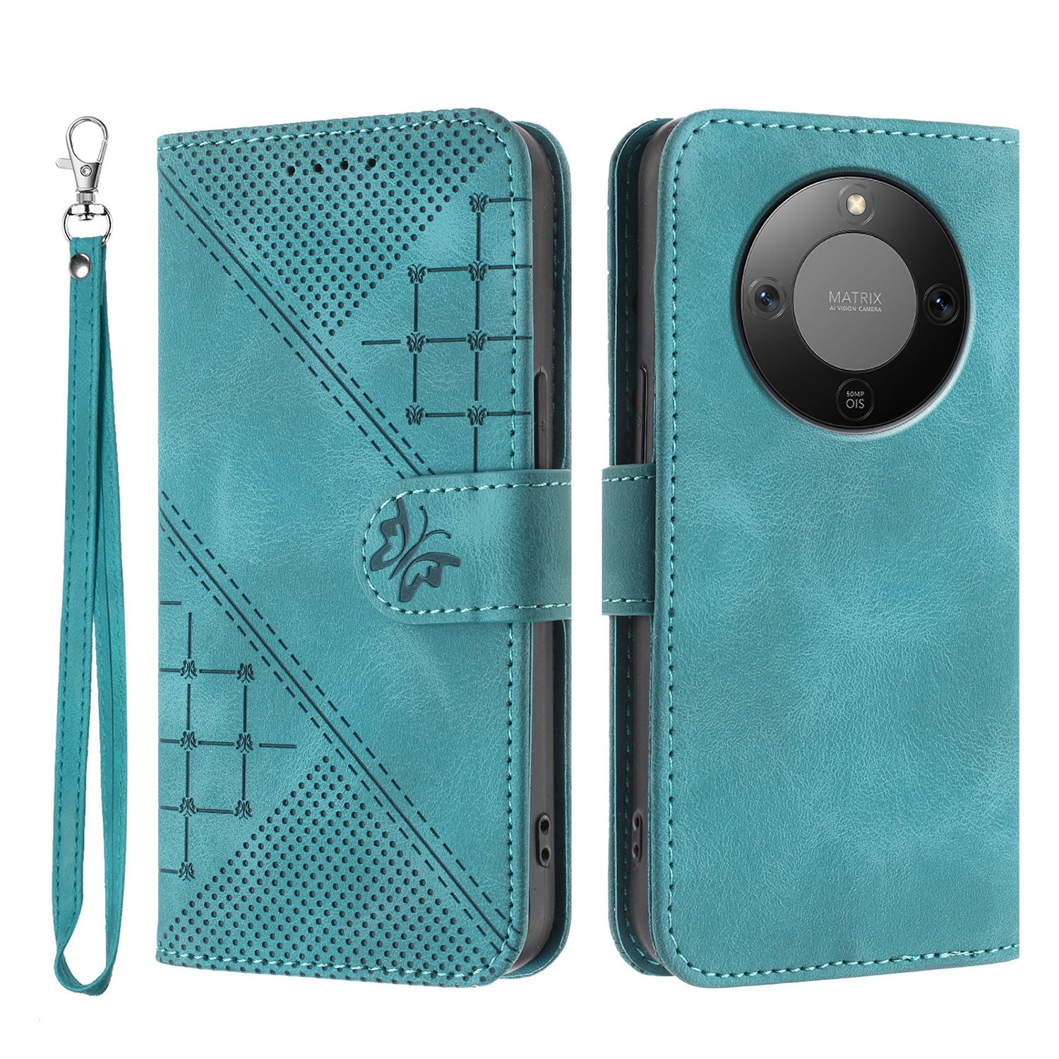 For Honor X9d 5G / Honor X70 5G Leather Wallet Case Butterfly Flower Imprinted Phone Cover with Strap