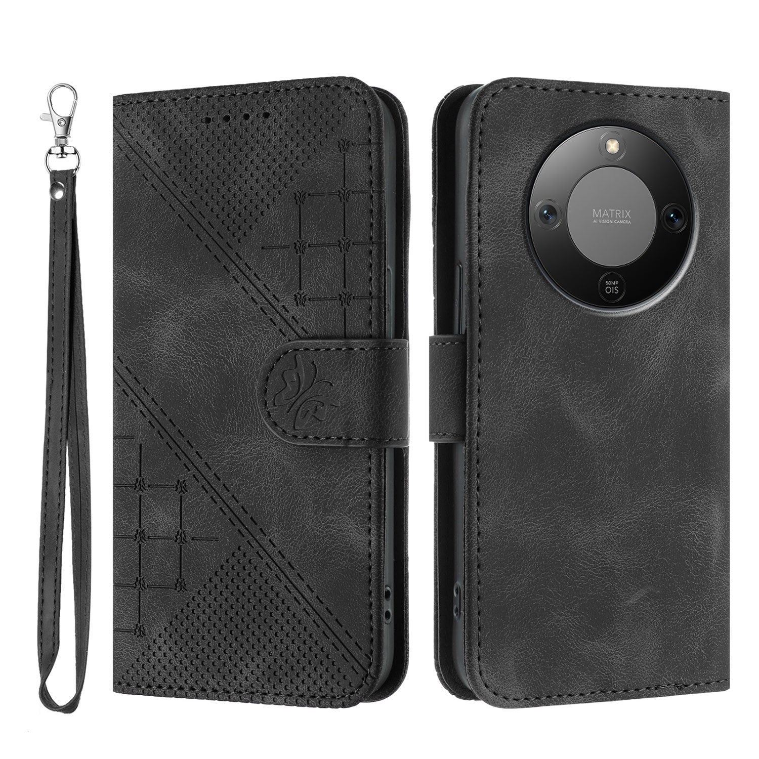 For Honor X9d 5G / Honor X70 5G Leather Wallet Case Butterfly Flower Imprinted Phone Cover with Strap